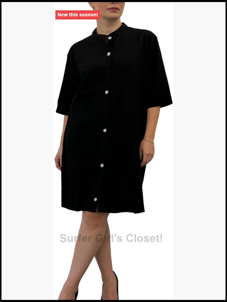 Casual Striped 3/4 Sleeve Button Down Mini Dress Shift Silhouette V-Neck